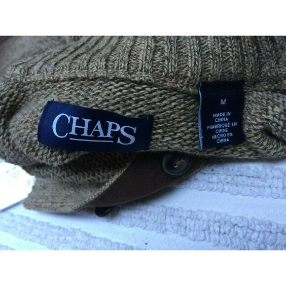 CHAPS Mens Mock Neck Pullover Sweater with Elbow Patches Medium Gray Ribbed Trim - Picture 4 of 9
